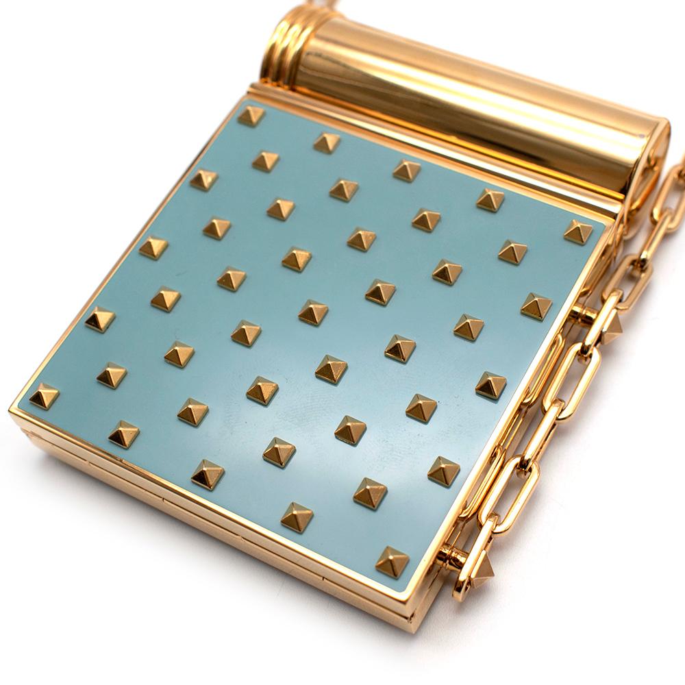 Valentino Rockstud Kompaktspiegel und Lippenstiftetui aus blauem Metall (Rot)