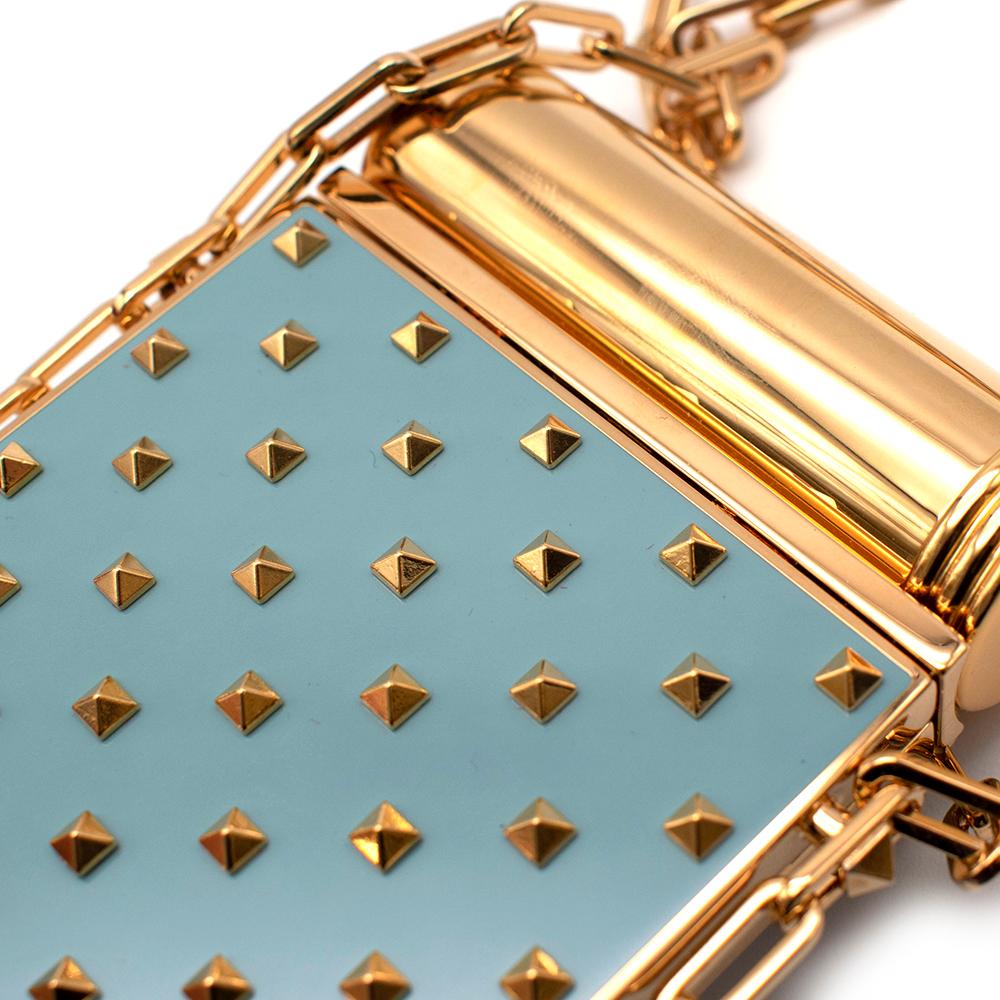 Valentino Rockstud Kompaktspiegel und Lippenstiftetui aus blauem Metall für Damen oder Herren