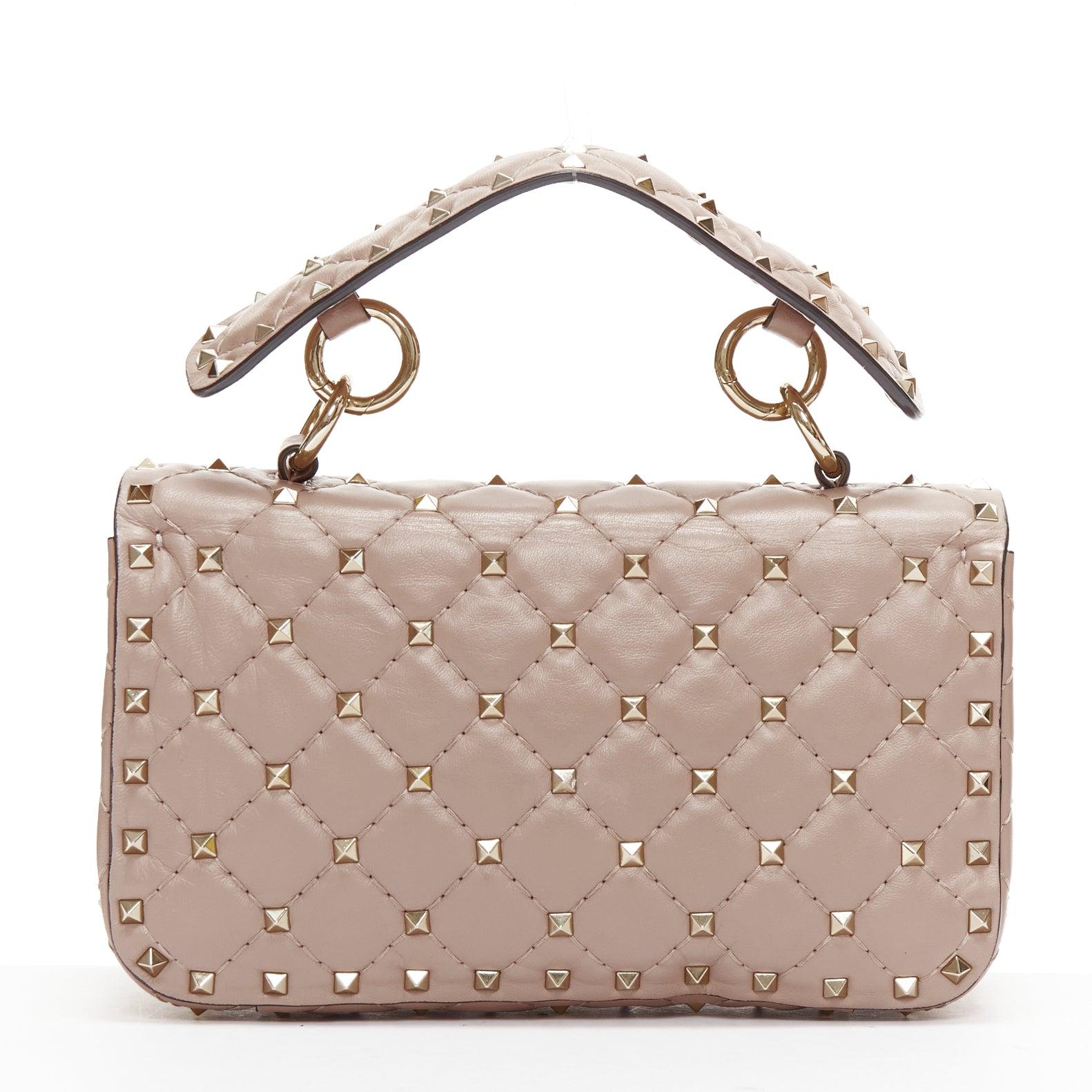 VALENTINO Rockstud blush pink leather gold studded turnlock crossbody chain bag 1