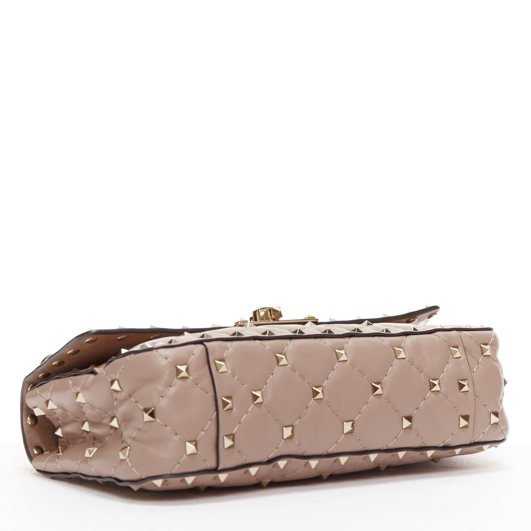 VALENTINO Rockstud blush pink leather gold studded turnlock crossbody chain bag 2