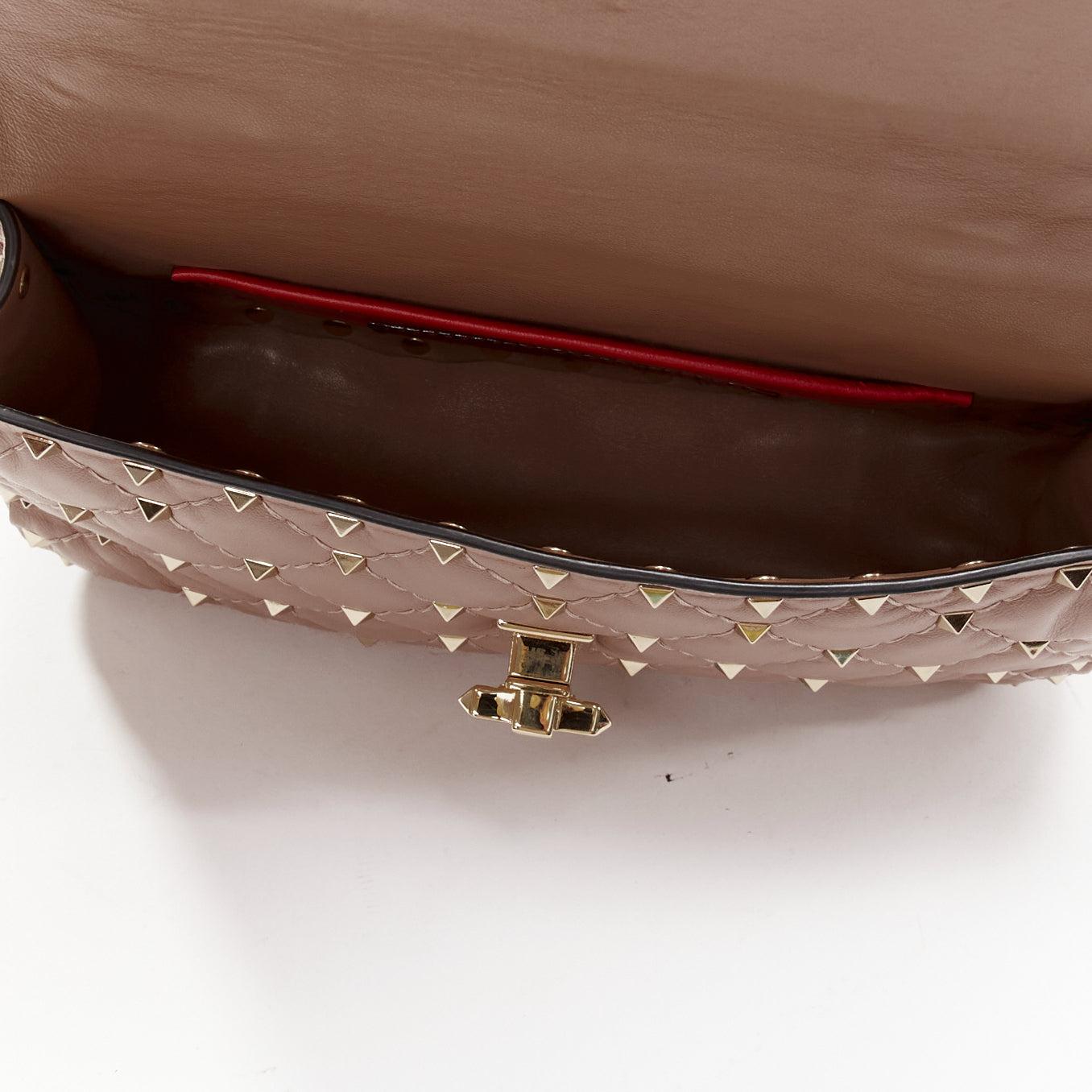 VALENTINO Rockstud blush pink leather gold studded turnlock crossbody chain bag 5