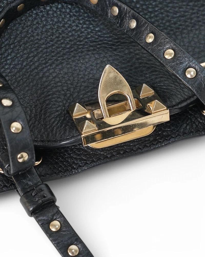 Valentino Rockstud Borsa a tracolla Pelle Granulata Nera en vente 10