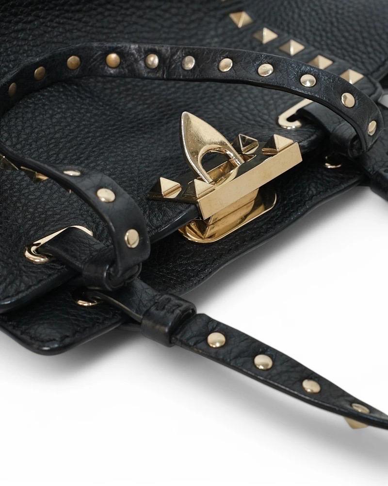 Valentino Rockstud Borsa a tracolla Pelle Granulata Nera en vente 11