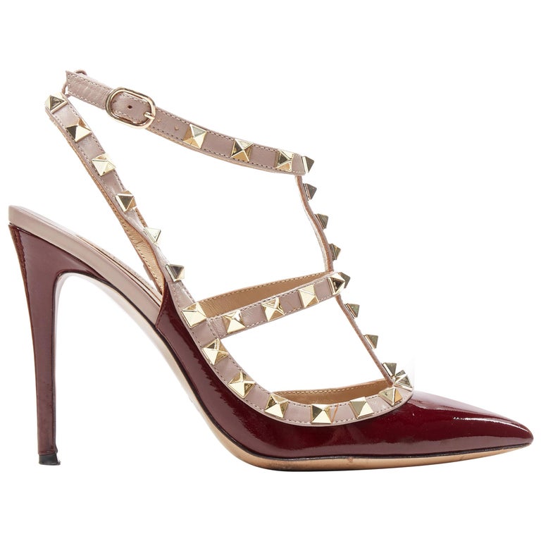 Rockstud burgundy red patent gold studded caged point toe EU39 For Sale at 1stDibs | valentino rockstud heels sale, valentino heels sale, valentino rockstud sale