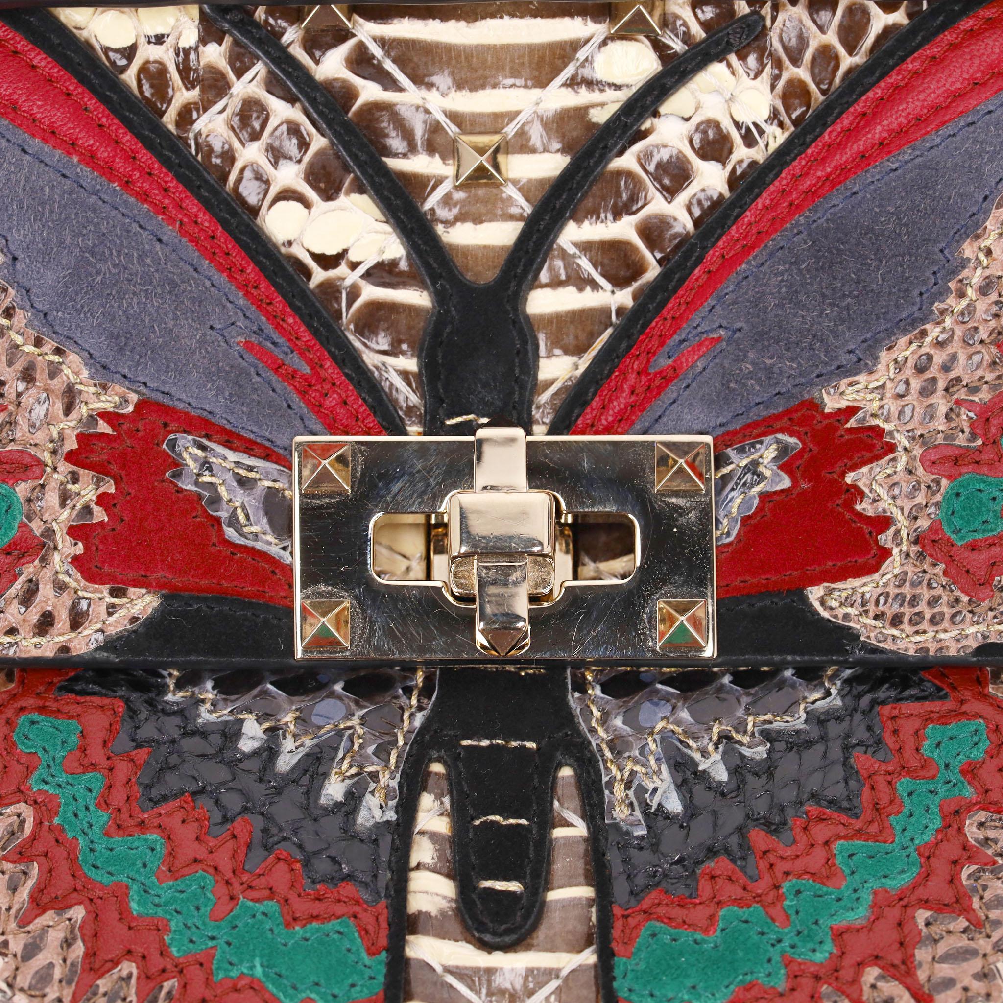Valentino Rockstud Butterfly Water Snakeskin Crossbody Bag in vendita 3