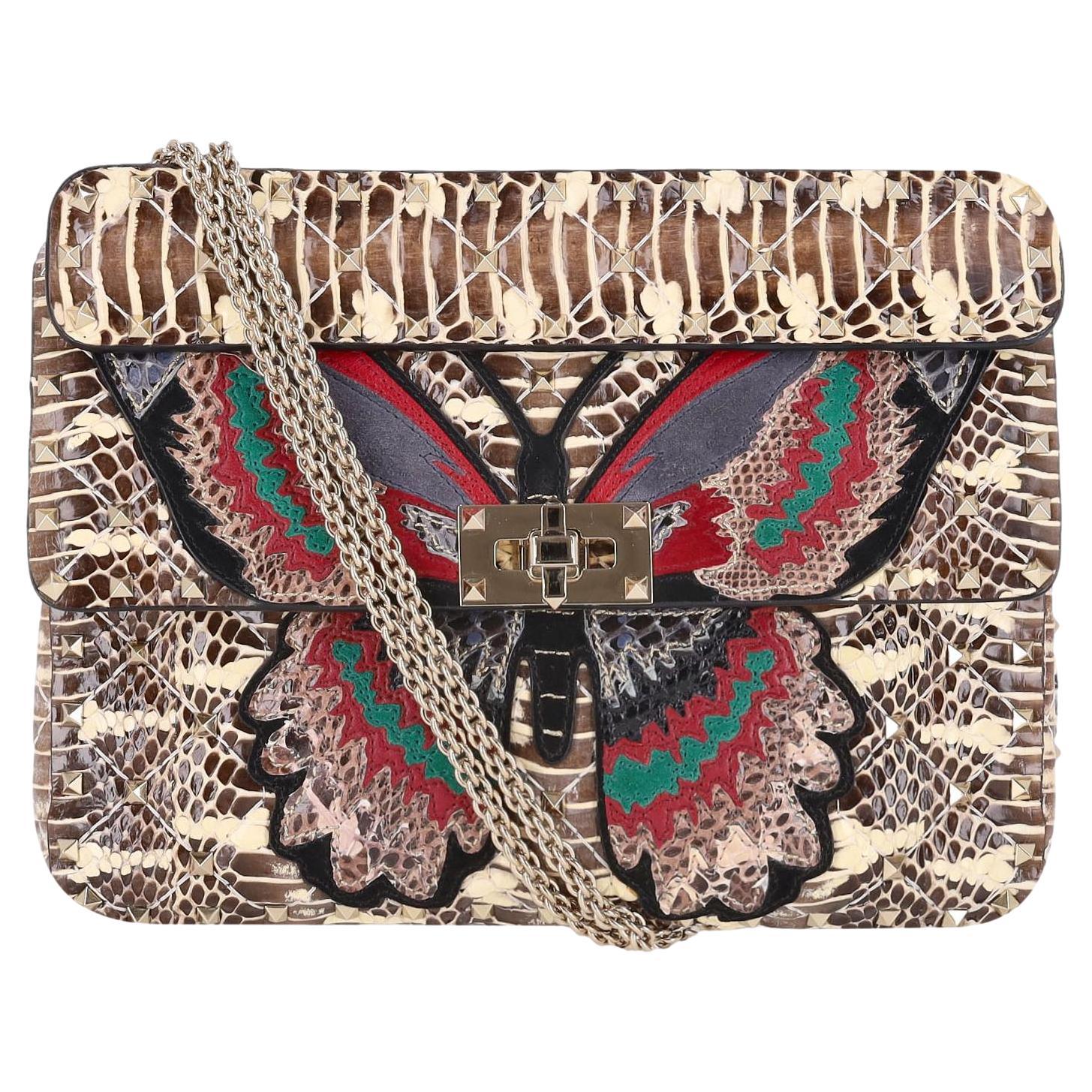 Valentino Rockstud Butterfly Water Snakeskin Crossbody Bag in vendita