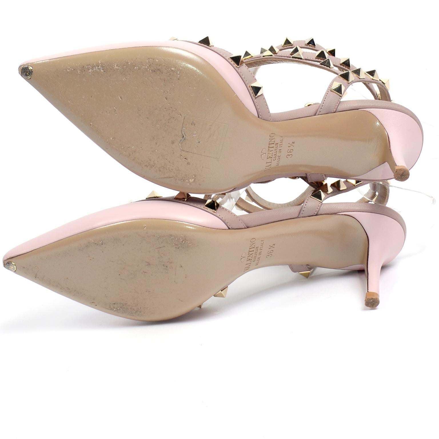 Valentino Rockstud Cage Ankle Strap Shoes W Heels in Water Rose Pink Size 6.5 2