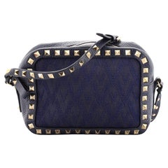 Valentino Rockstud Camera Crossbody Bag Jacquard Canvas with Leather