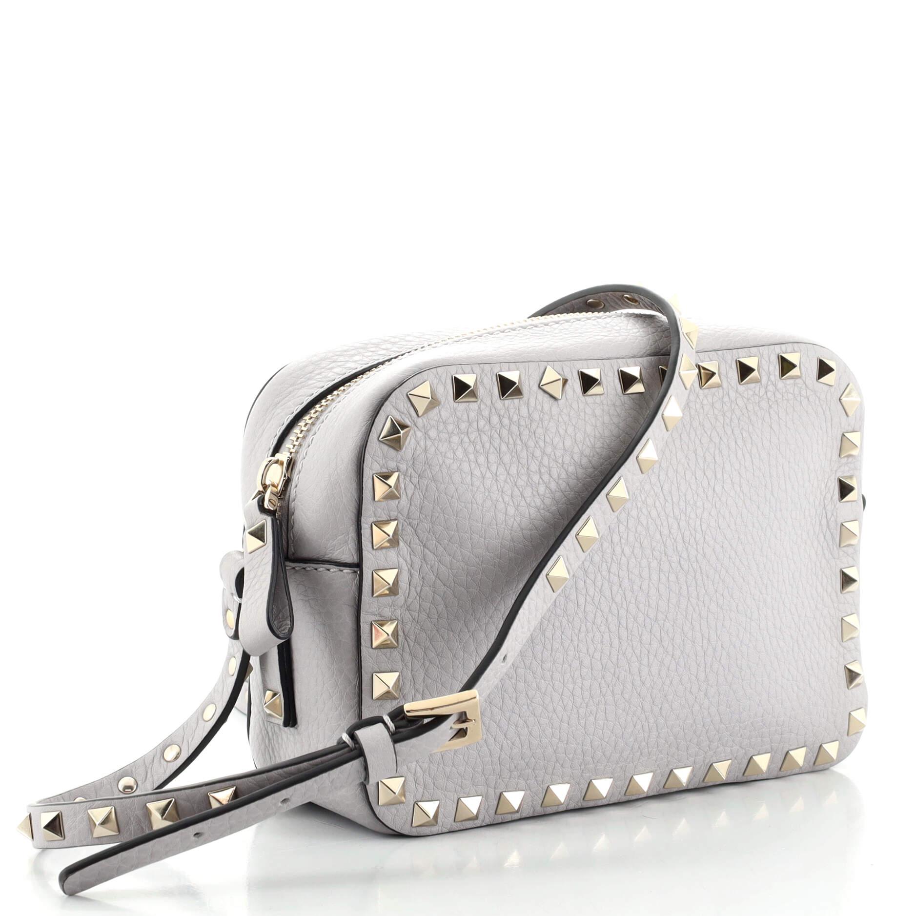 Gray Valentino Rockstud Camera Crossbody Bag Leather