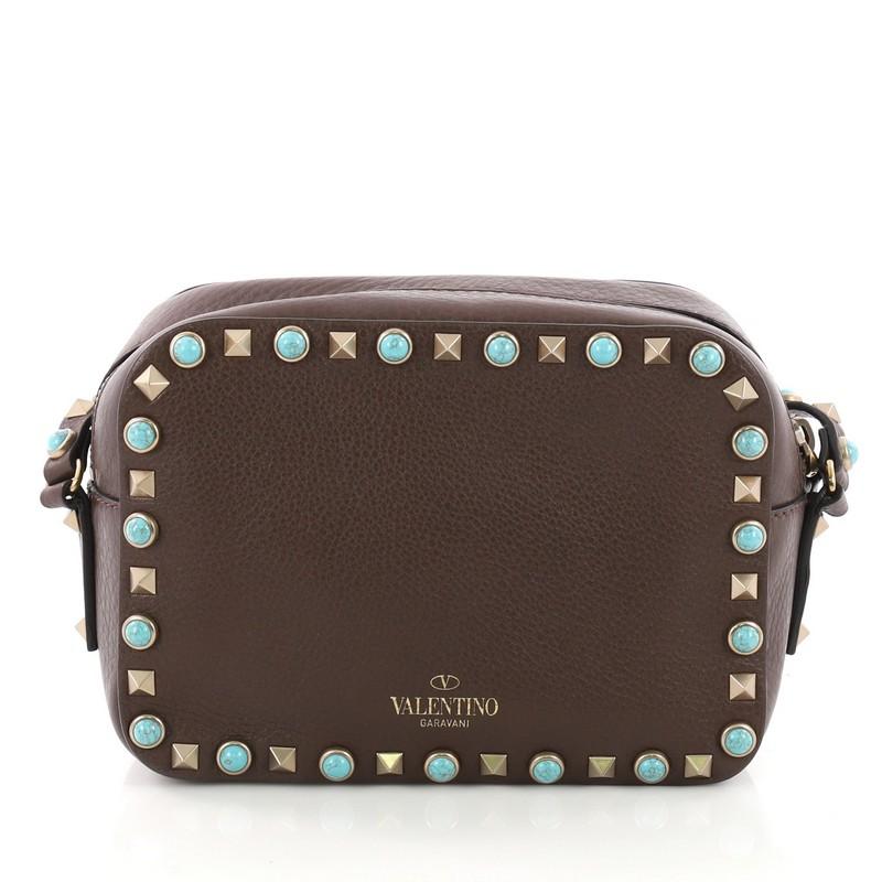 Valentino Rockstud Camera Crossbody Bag Leather with Cabochons In Good Condition In NY, NY