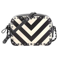 Valentino Rockstud Camera Crossbody Bag Striped Leather