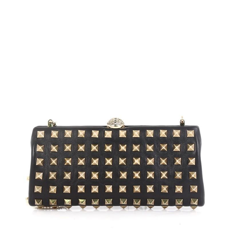 Black Valentino Rockstud Chain Frame Clutch Full Studded Leather Small 