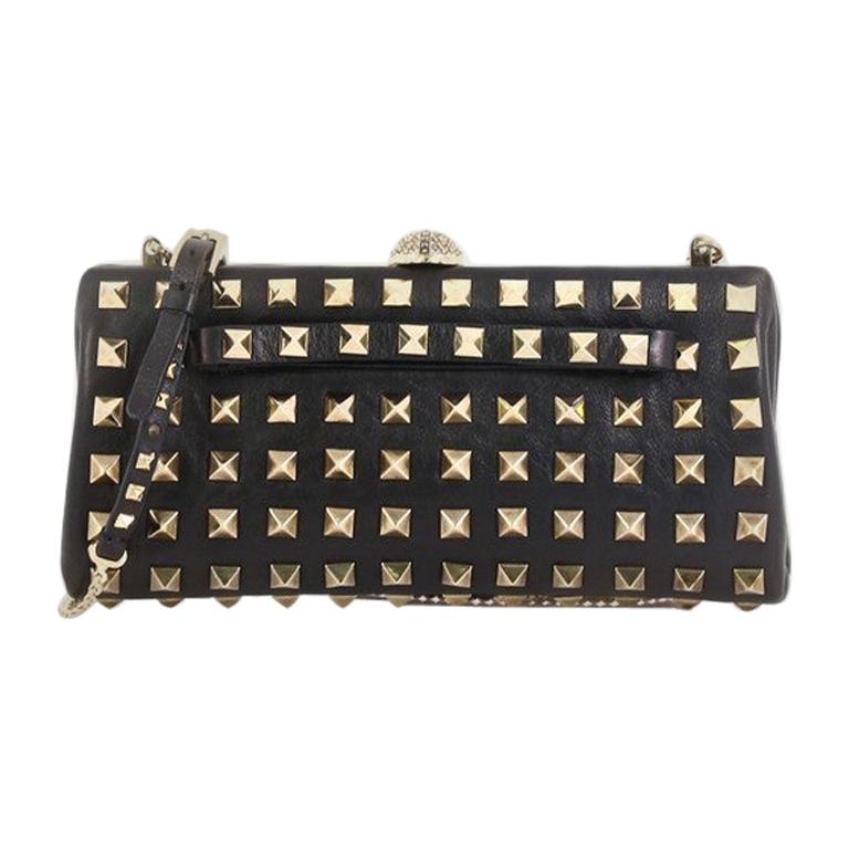 Valentino Rockstud Chain Frame Clutch Full Studded Leather Small 
