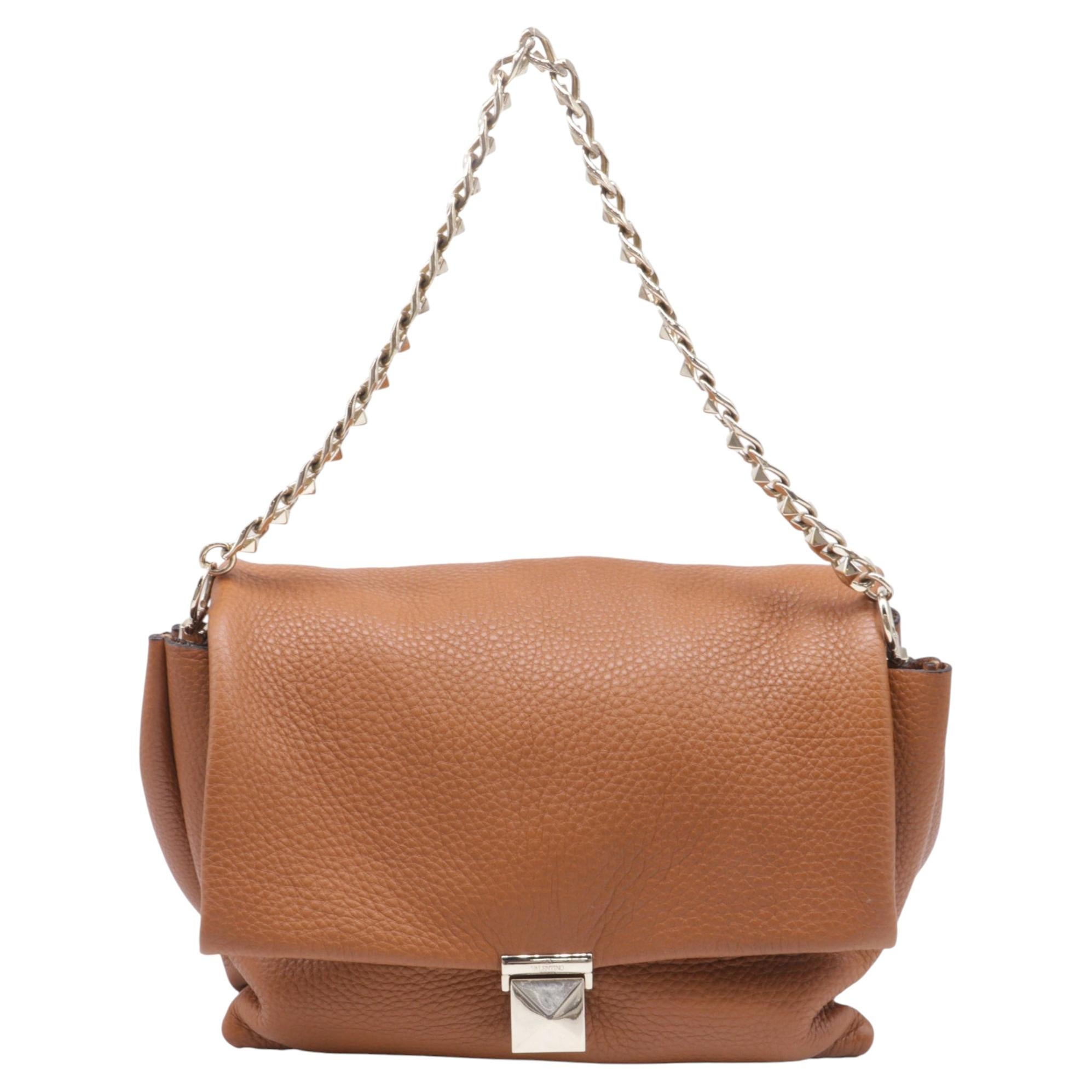 Valentino Rockstud Chain Shoulder Bag in Brown Leather For Sale