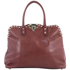 Valentino Rockstud Convertible Dome Satchel Leather