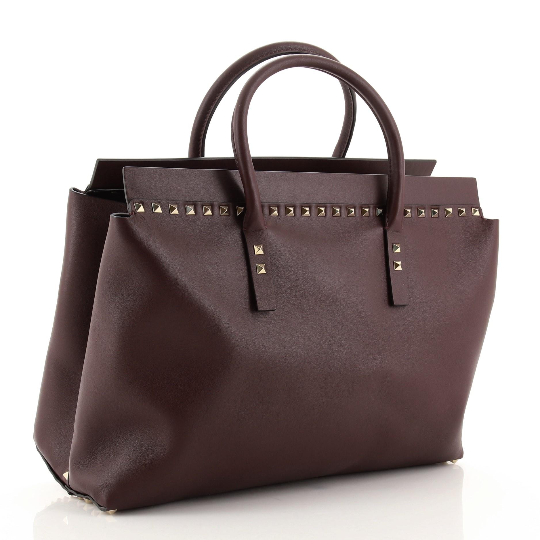 Black Valentino Rockstud Convertible Top Handle Bag Leather Large