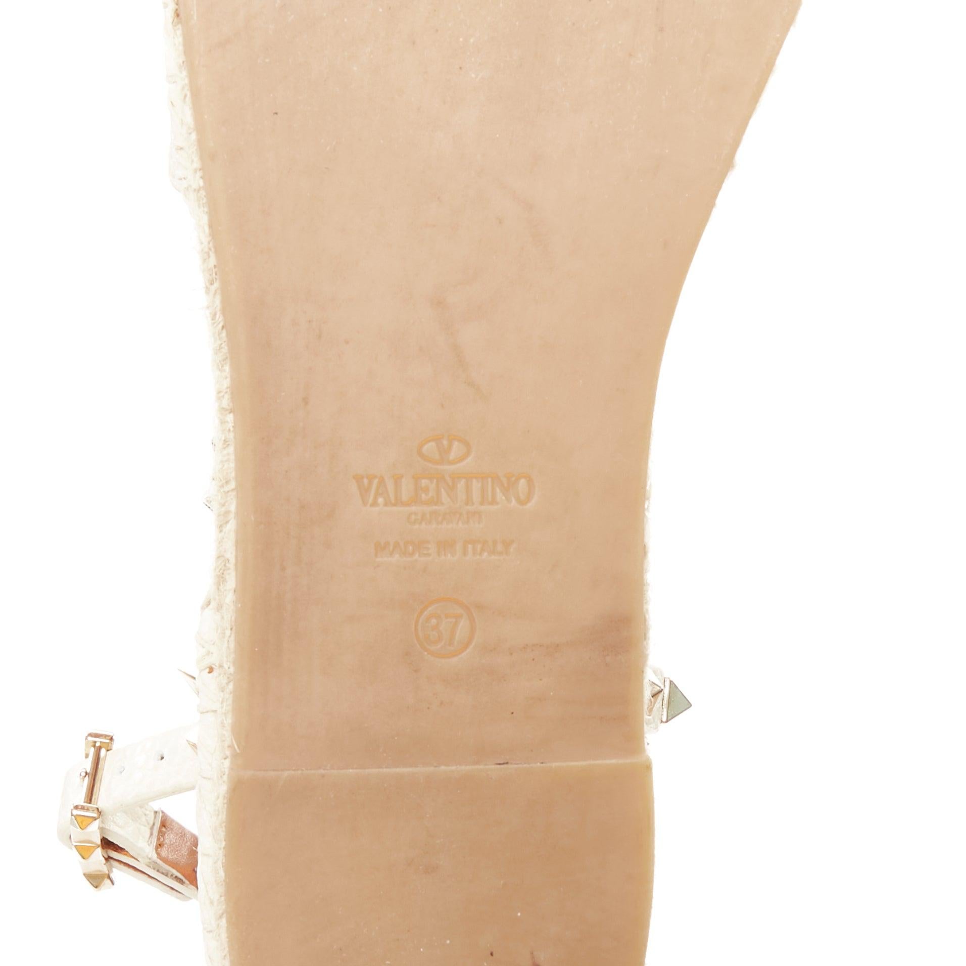 VALENTINO Rockstud Creme Leder Gold Nieten doppelte Espadrille Wohnungen EU37 im Angebot 7