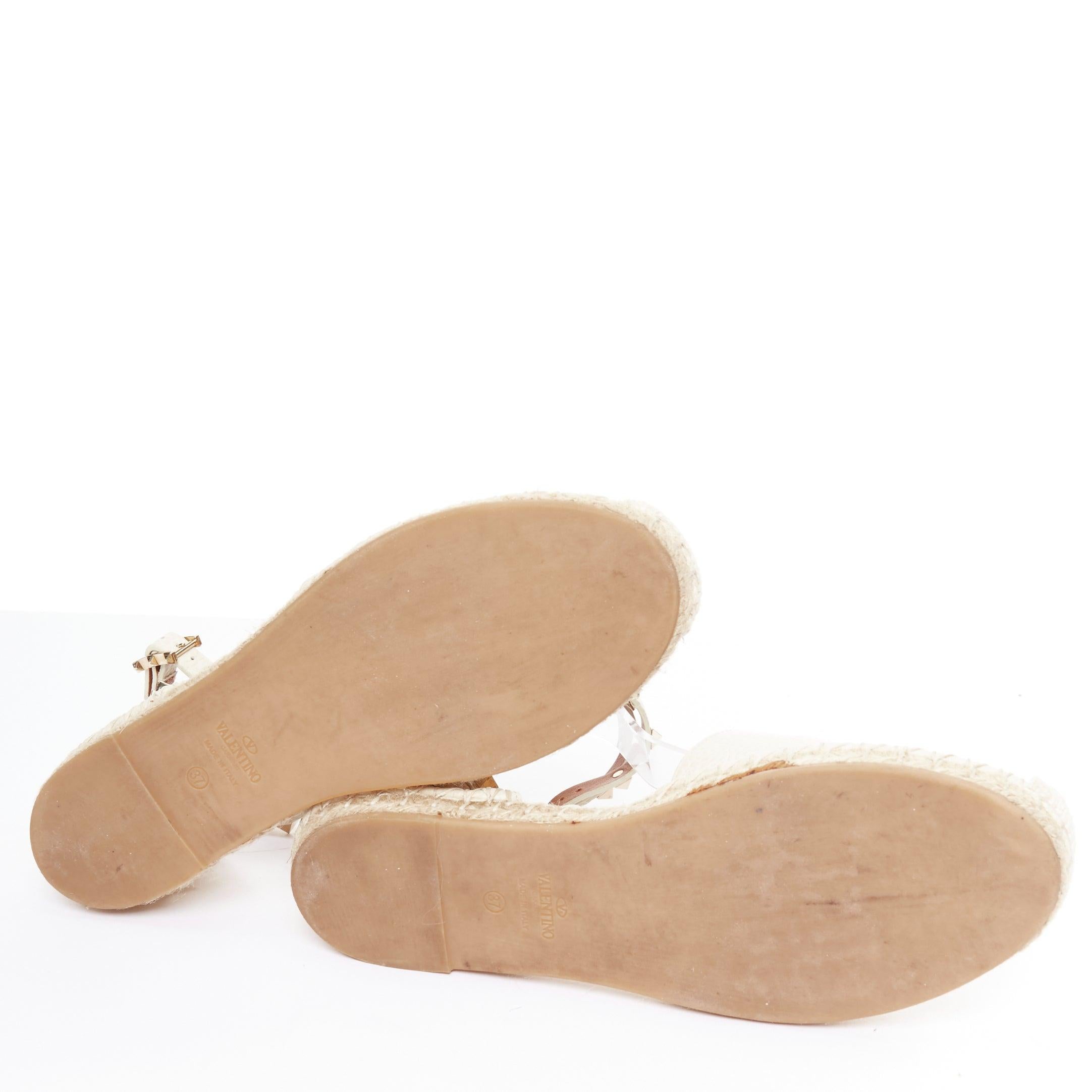 VALENTINO Rockstud Creme Leder Gold Nieten doppelte Espadrille Wohnungen EU37 im Angebot 8