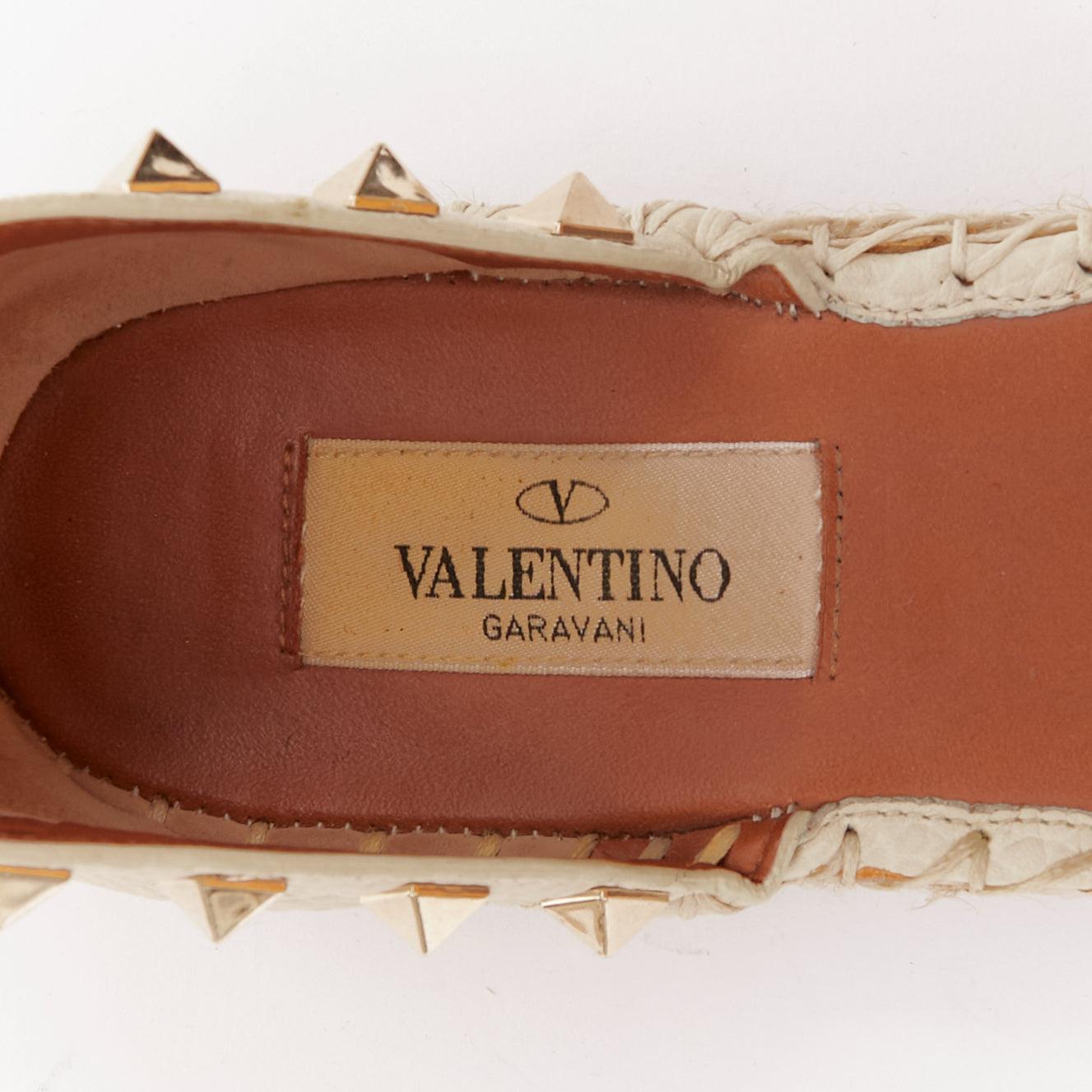 VALENTINO Rockstud Creme Leder Gold Nieten doppelte Espadrille Wohnungen EU37 im Angebot 6
