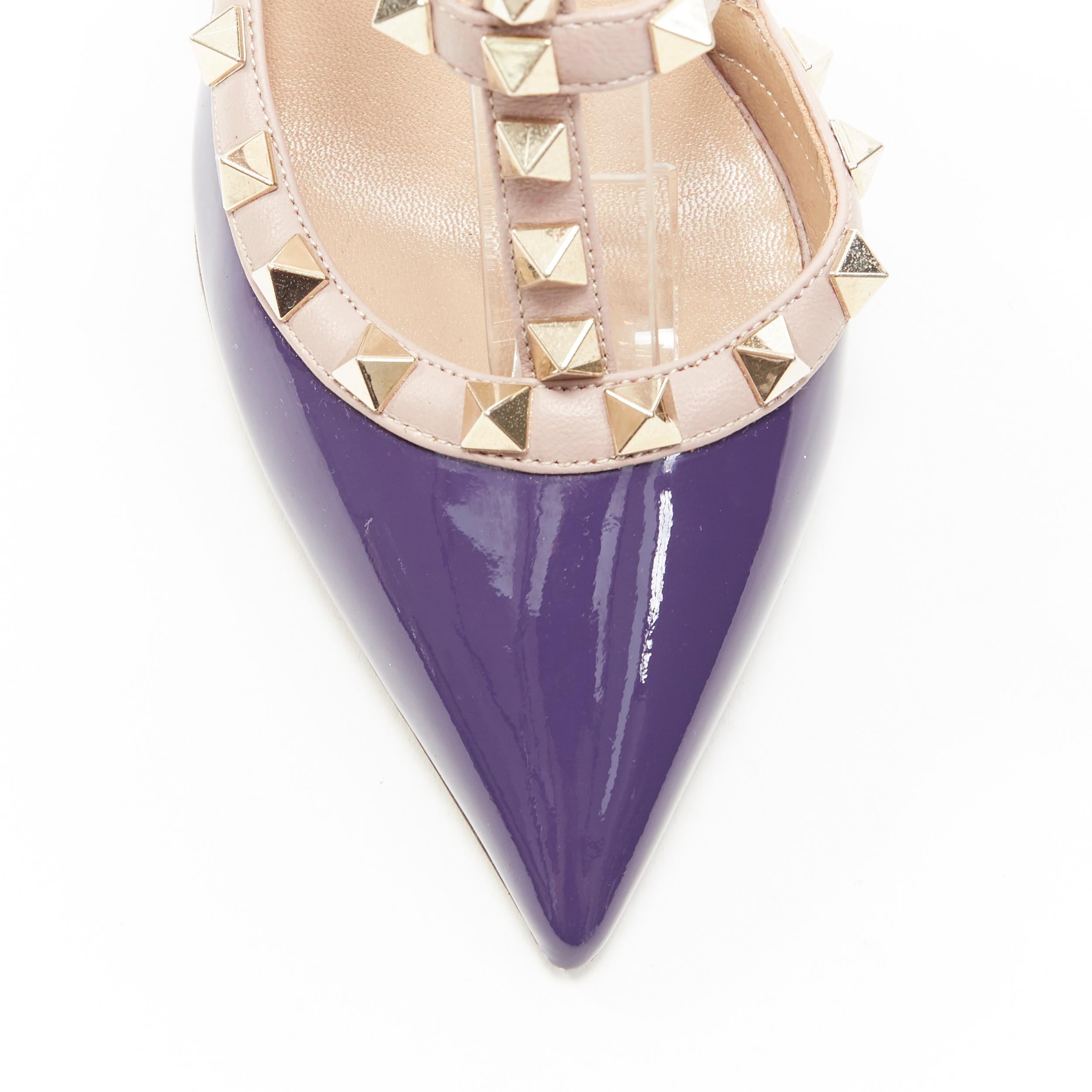 Women's VALENTINO Rockstud dark purple patent gold studded caged point toe heel EU35.5