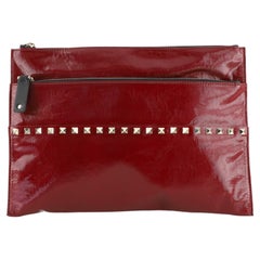 Valentino Rockstud Double Zip Flat Pouch Studded Coated Canvas