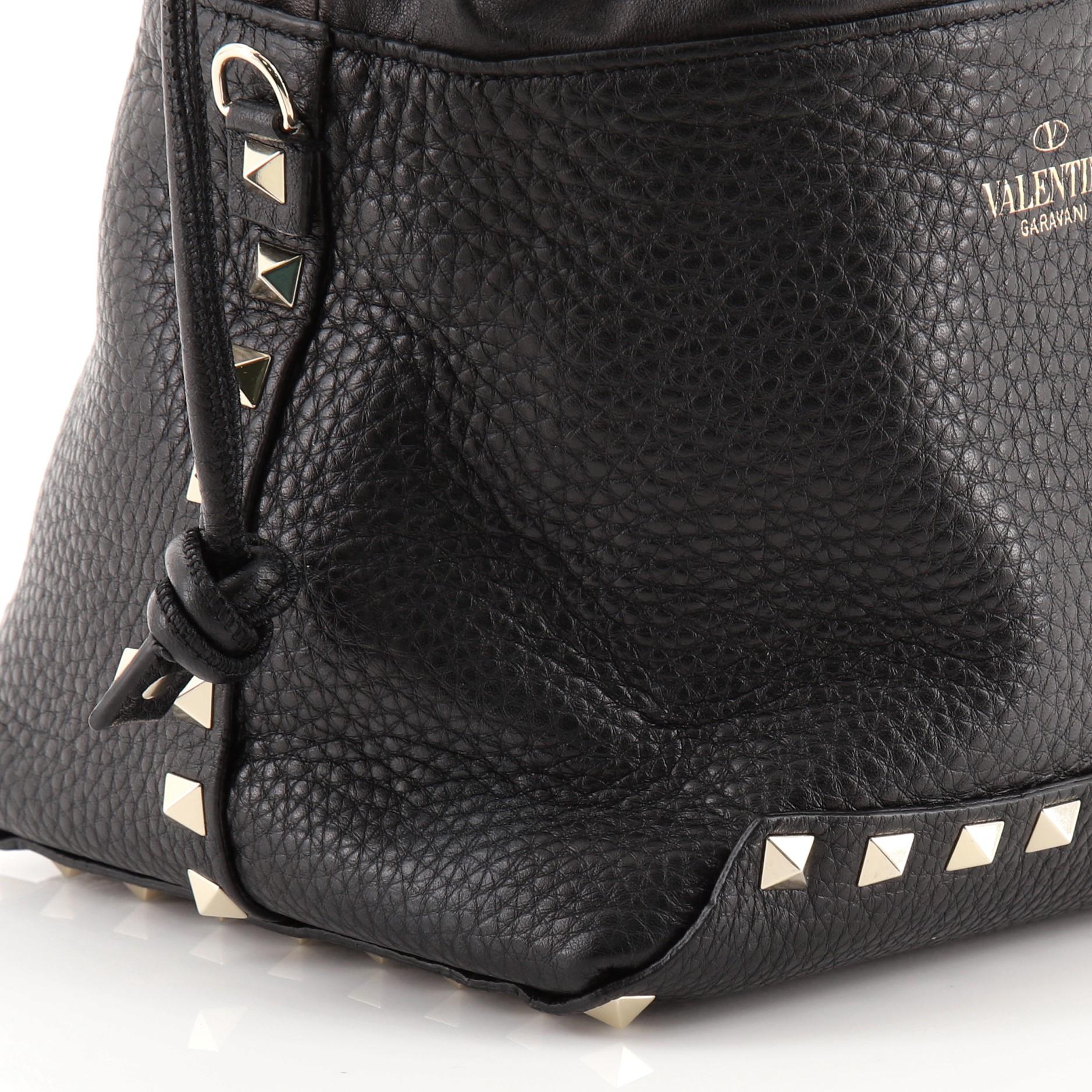 Valentino Rockstud Drawstring Bucket Bag Pebbled Leather Mini In Good Condition In NY, NY