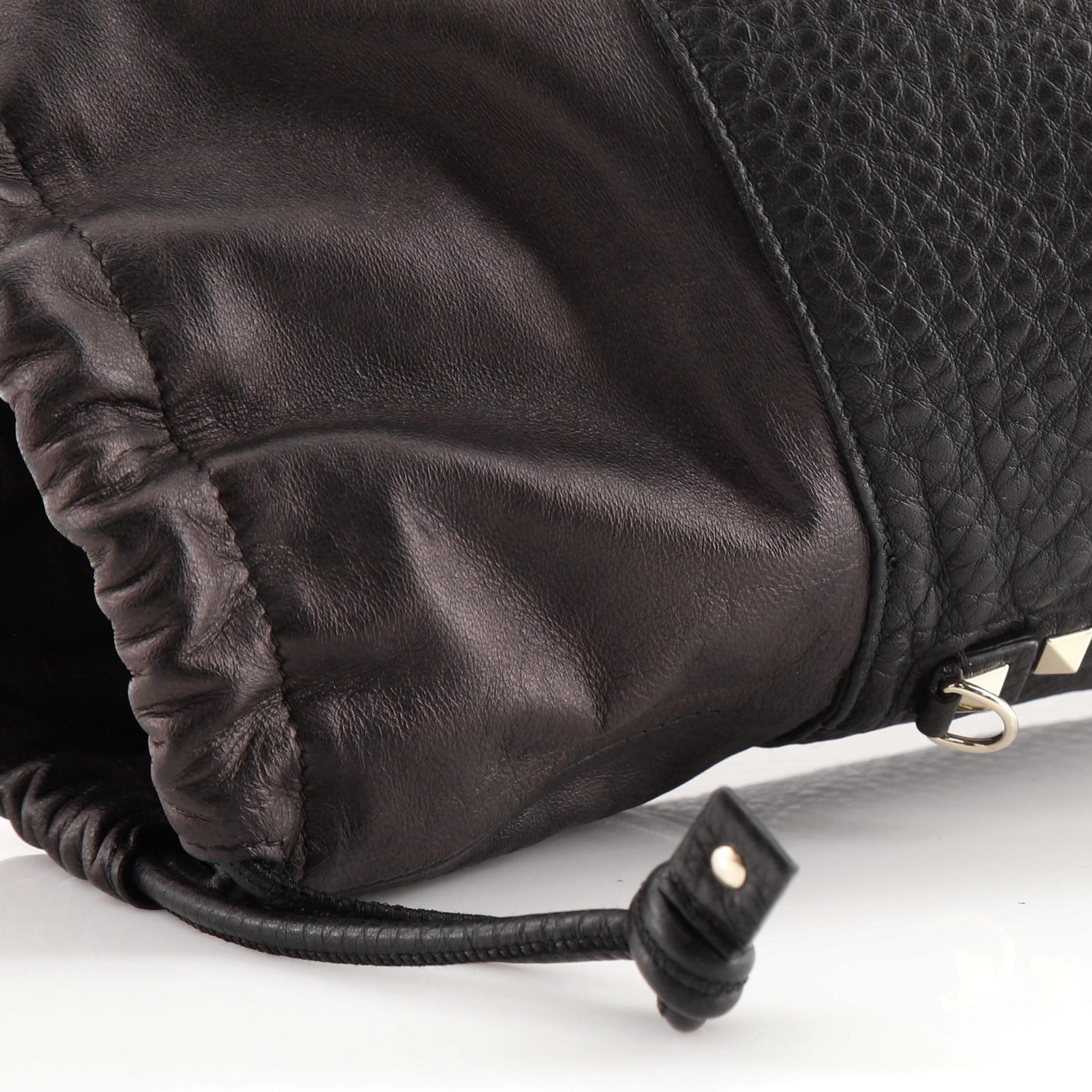 Women's or Men's Valentino Rockstud Drawstring Bucket Bag Pebbled Leather Mini