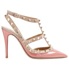 VALENTINO Rockstud dusty pink patent gold stud caged point toe heel EU35