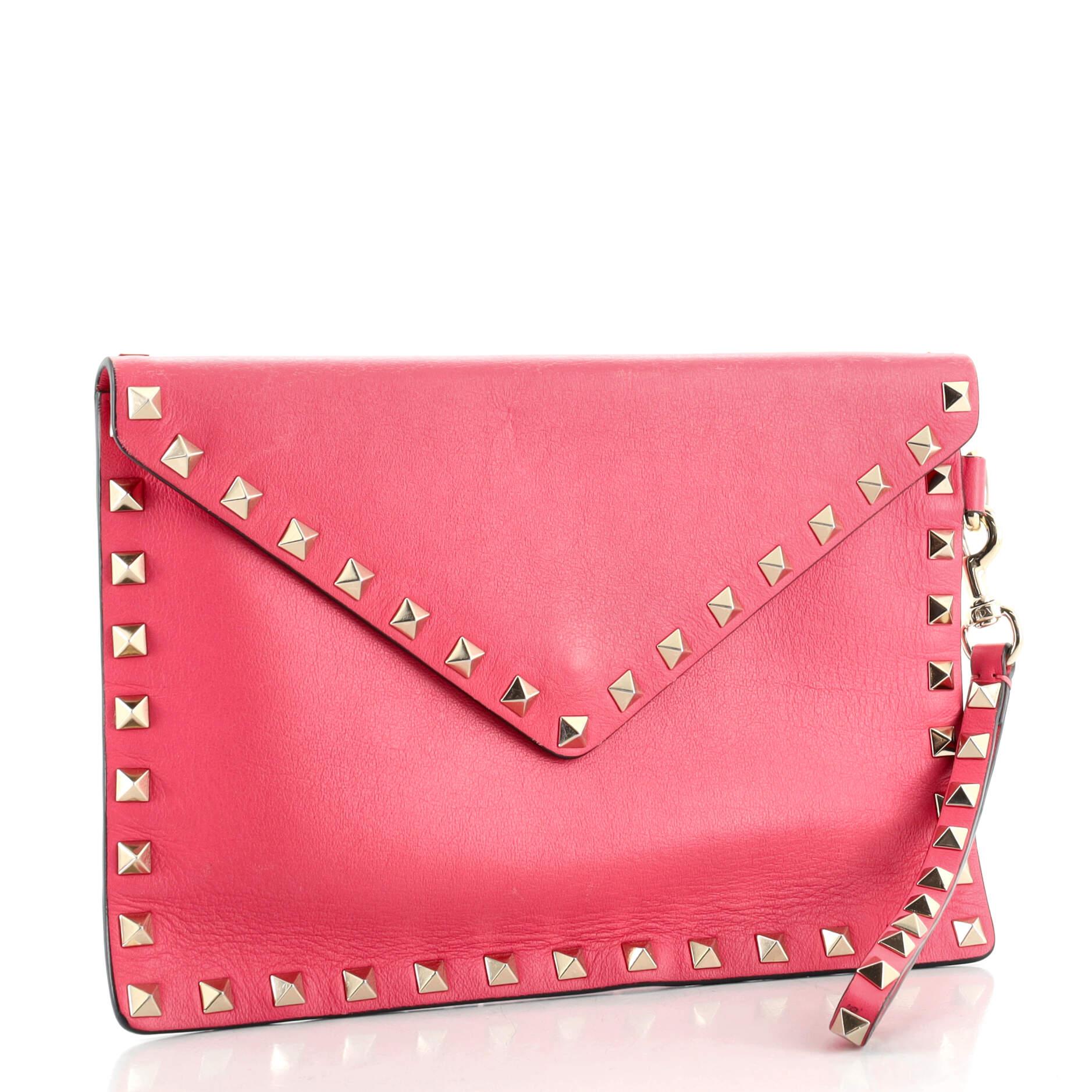 Red Valentino Rockstud Envelope Wristlet Clutch Leather Small