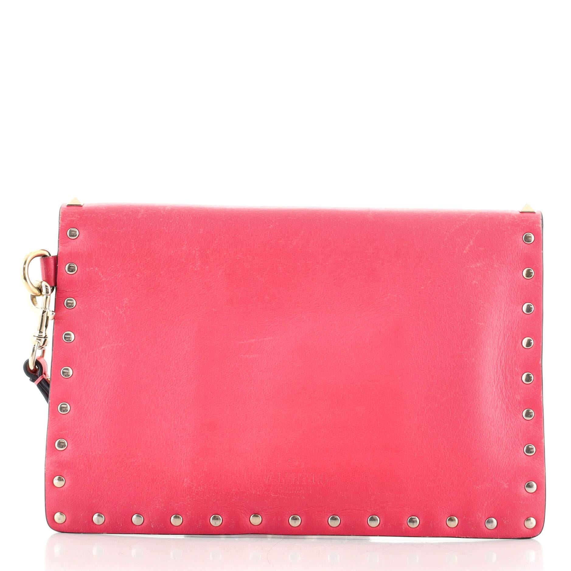 Valentino Rockstud Envelope Wristlet Clutch Leather Small In Fair Condition In NY, NY