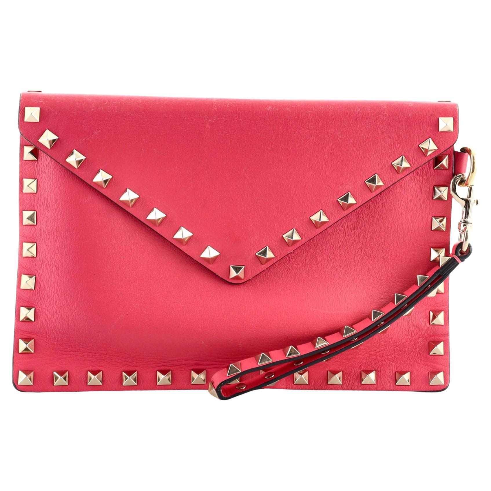 Valentino Rockstud Envelope Wristlet Clutch Leather Small