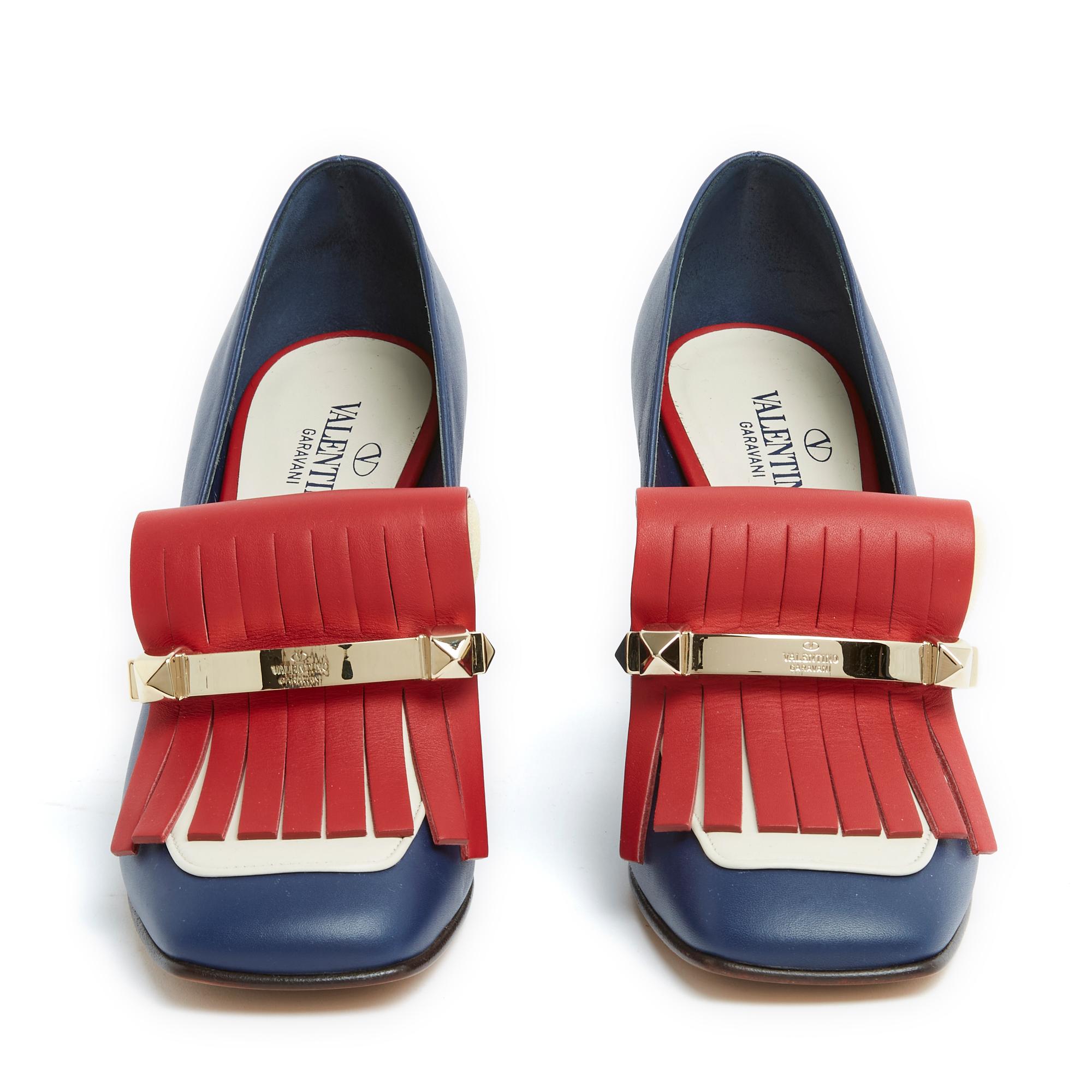 Valentino Rockstud EU39 Tricolor Leather Pumps Loafers In New Condition For Sale In PARIS, FR