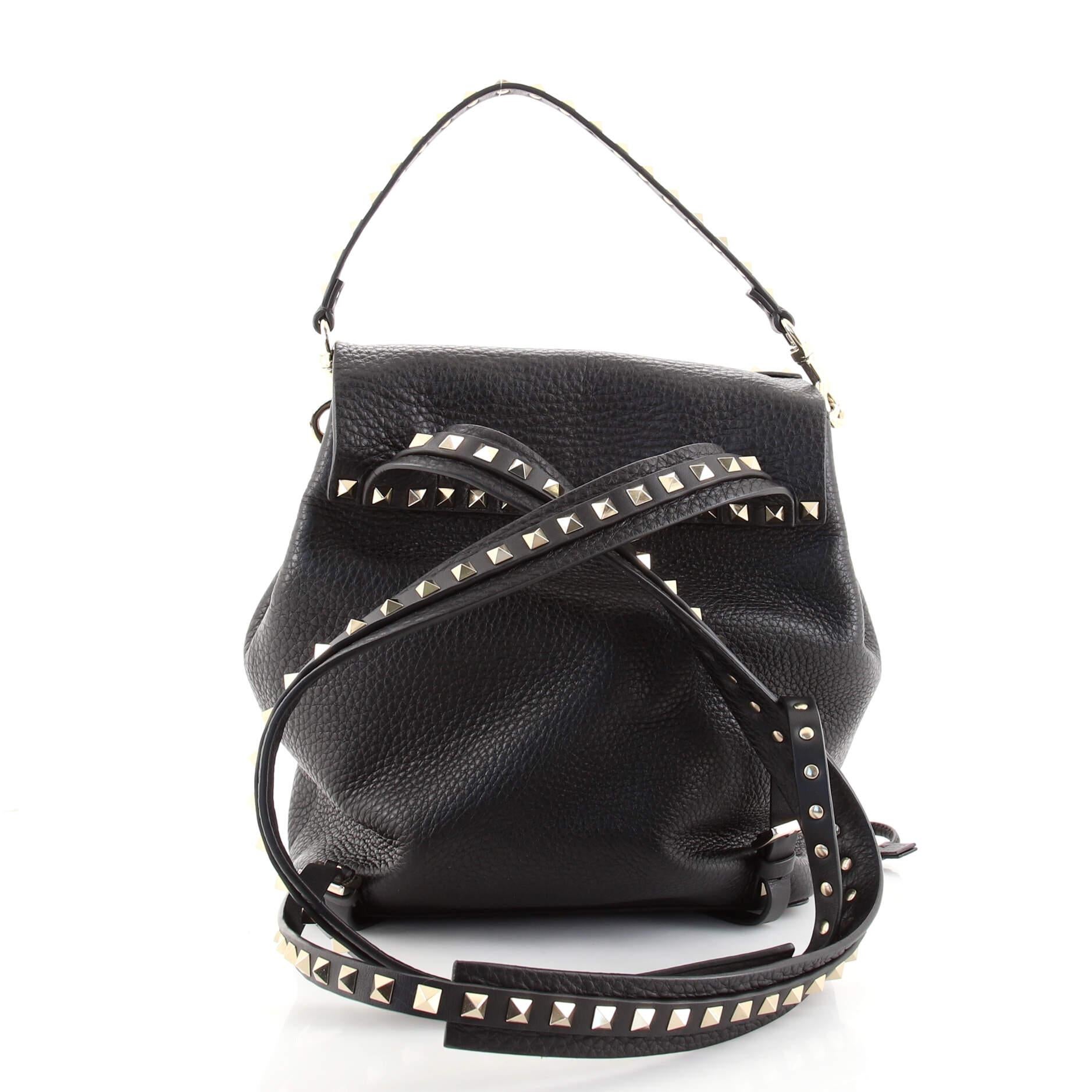 Black Valentino Rockstud Flap Backpack Leather Medium