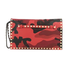 Valentino Rockstud Flap Clutch Camo Leather and Canvas