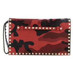 Valentino Rockstud Flap Clutch Camo Leather And Canvas