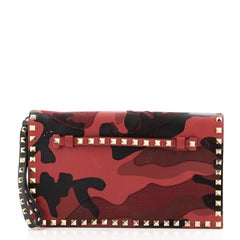 Valentino Rockstud Flap Clutch Camo Leather and Canvas