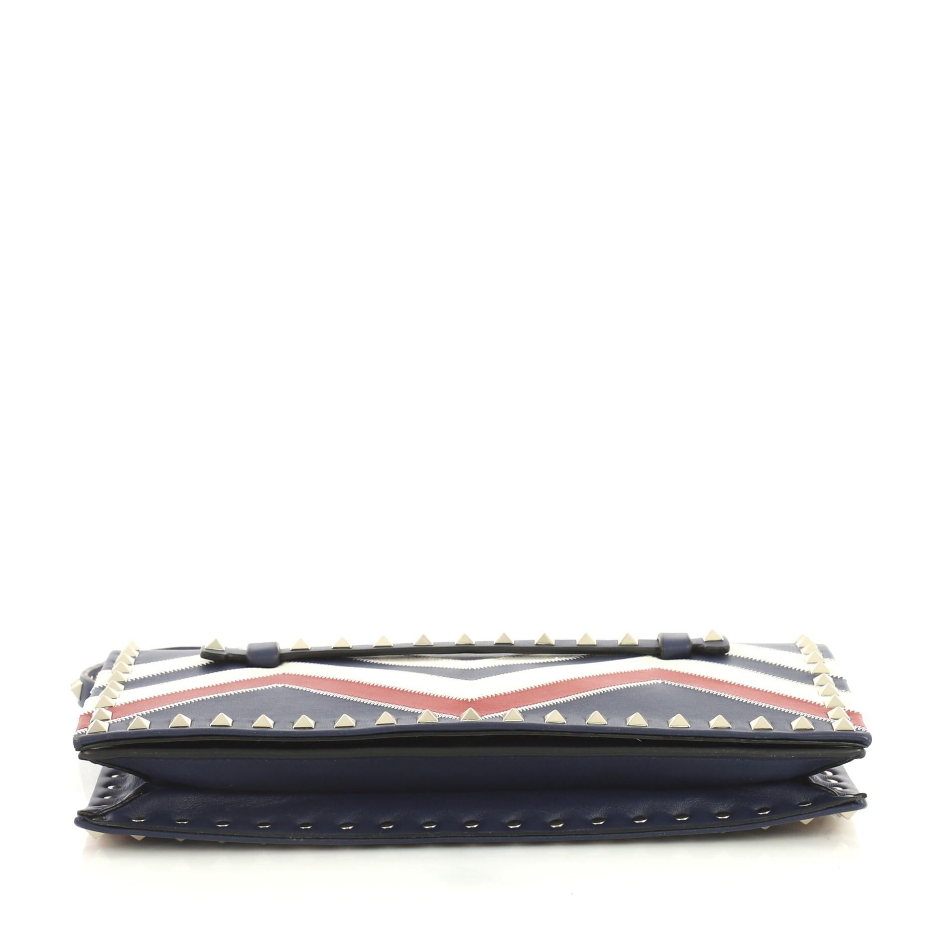 Women's Valentino Rockstud Flap Clutch Chevron Leather and Canvas