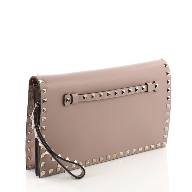 Brown Valentino Rockstud Flap Clutch Leather