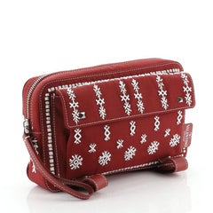Valentino Rockstud Flap Messenger Bag Beaded Canvas Small