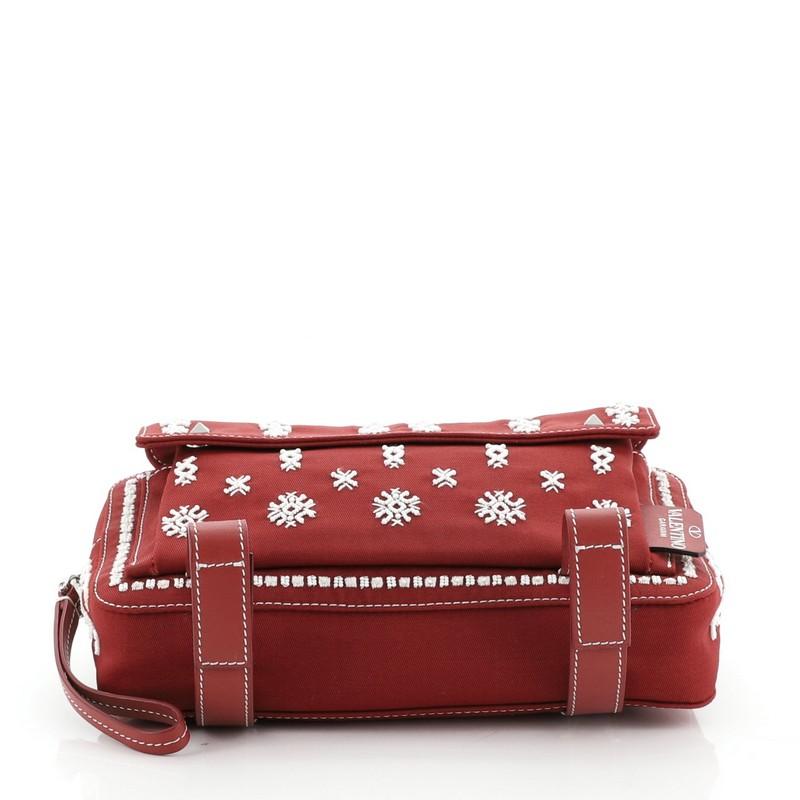 Valentino Rockstud Flap Messenger Bag Beaded Canvas Small  In Good Condition In NY, NY