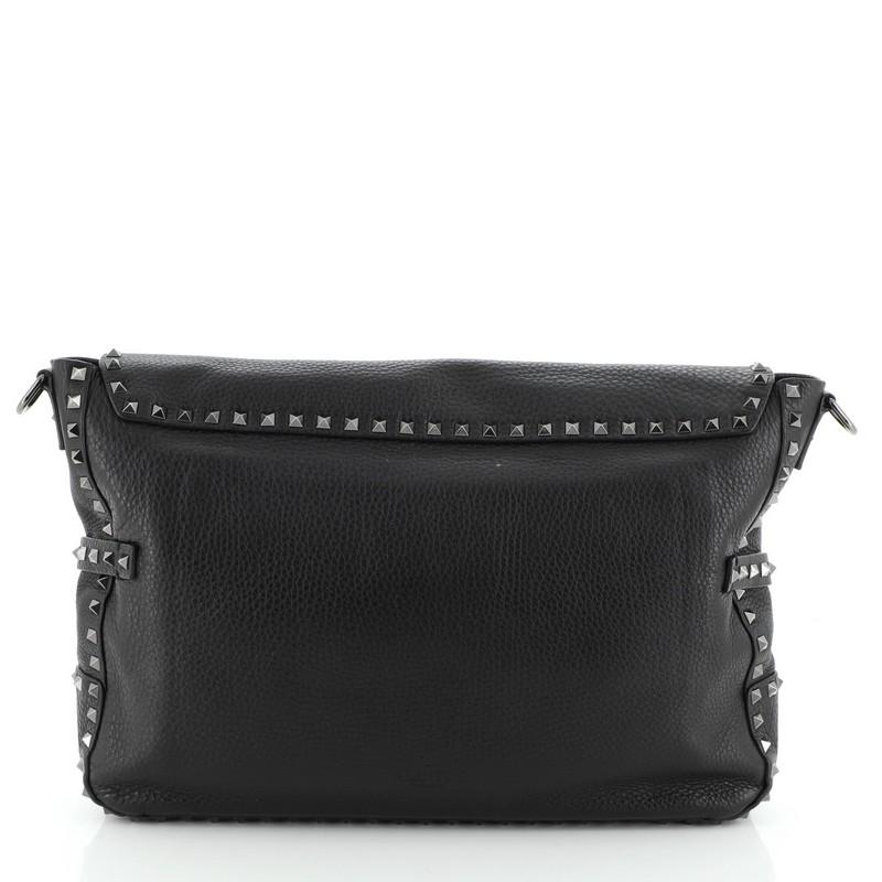 Black Valentino Rockstud Flap Messenger Bag Leather Large