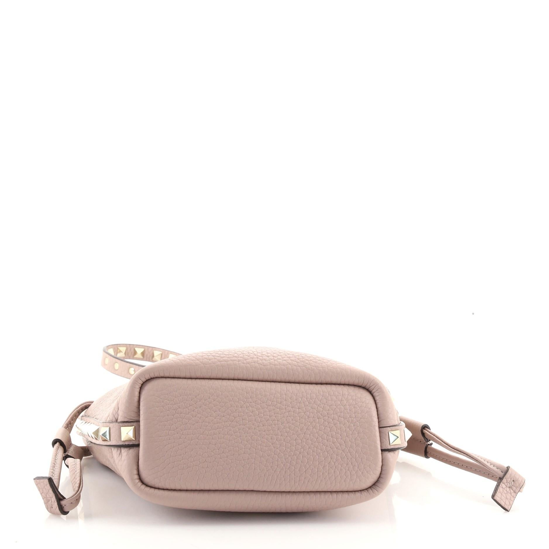 Women's or Men's Valentino Rockstud Flip Lock Bucket Crossbody Bag Pebbled Leather Mini