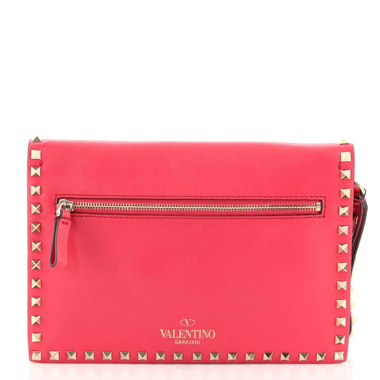 Valentino Rockstud Flip Lock Clutch Leather Large For Sale at 1stDibs