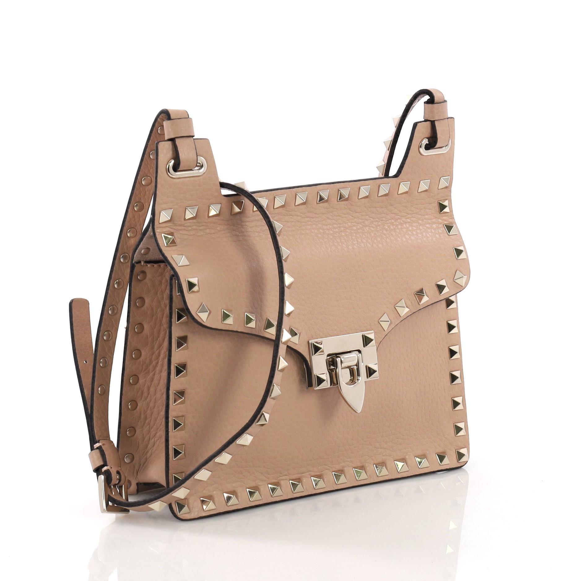 Brown Valentino Rockstud Flip Lock Crossbody Bag Leather Small