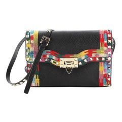 Valentino Rockstud Flip Lock Flap Bag Embroidered Leather Small
