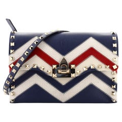 Valentino Rockstud Flip Lock Flap Bag Leather and Canvas Small