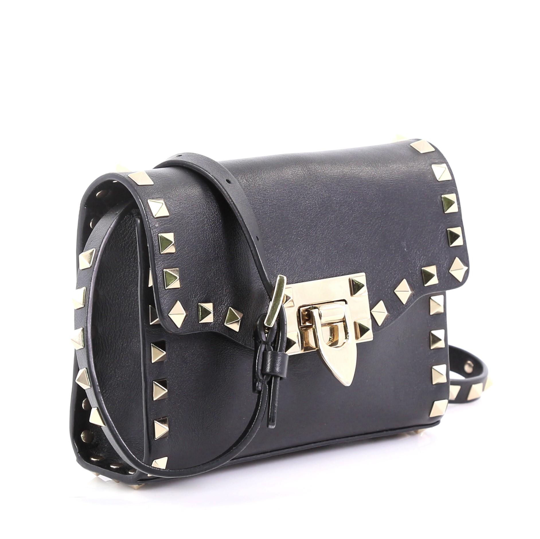 Black Valentino Rockstud Flip Lock Flap Bag Leather Mini