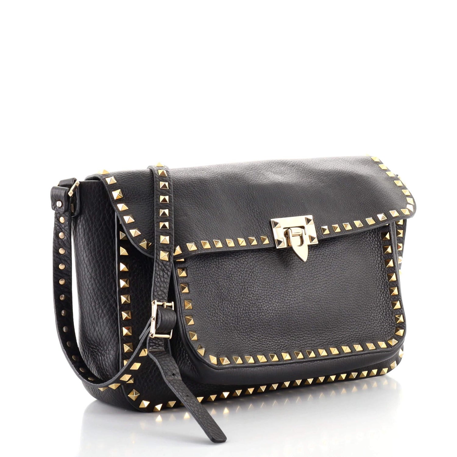 Valentino Rockstud Flip Lock Front Pocket Flap Messenger Bag Leather Medium  at 1stDibs