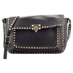 Valentino Rockstud Flip Lock Front Pocket Flap Messenger Bag Leather Medium