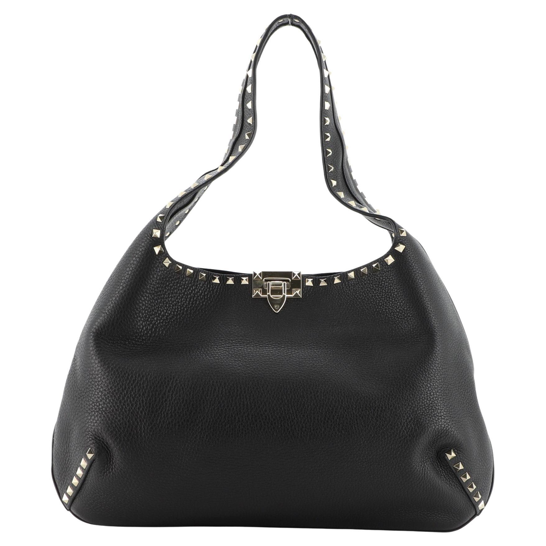 Valentino Rockstud Flip Lock Hobo Leather Large
